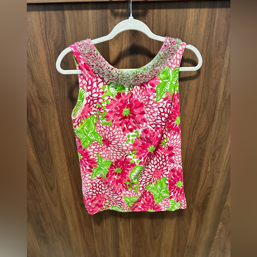 Lilly Pulitzer Pink and Green Floral Tank Top
